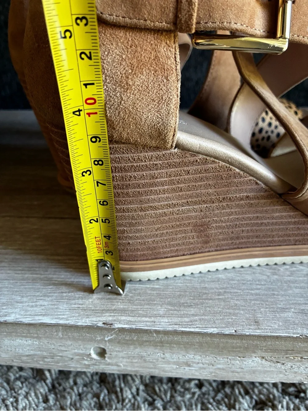 Dr Scholls Sweet Escape Wedge Sandals With Tan Suede And Animal Print Toe Strap